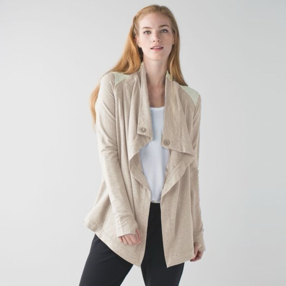 Lululemon Coast Wrap Heathered Sand / Cashew Cotton Waterfall Cardigan Sweater